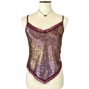 VTG Y2K Windsor Womens Med Lace Cami Jewel Tone Purple Gold Floral Regencycore